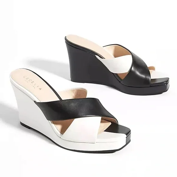 Cecelia New York Wesley Wedge Black & White Size 8.5 - Picture 2 of 10